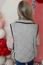 Black Striped Snap Button Scalloped Hem Winter Vest cd05c18518e0b48d