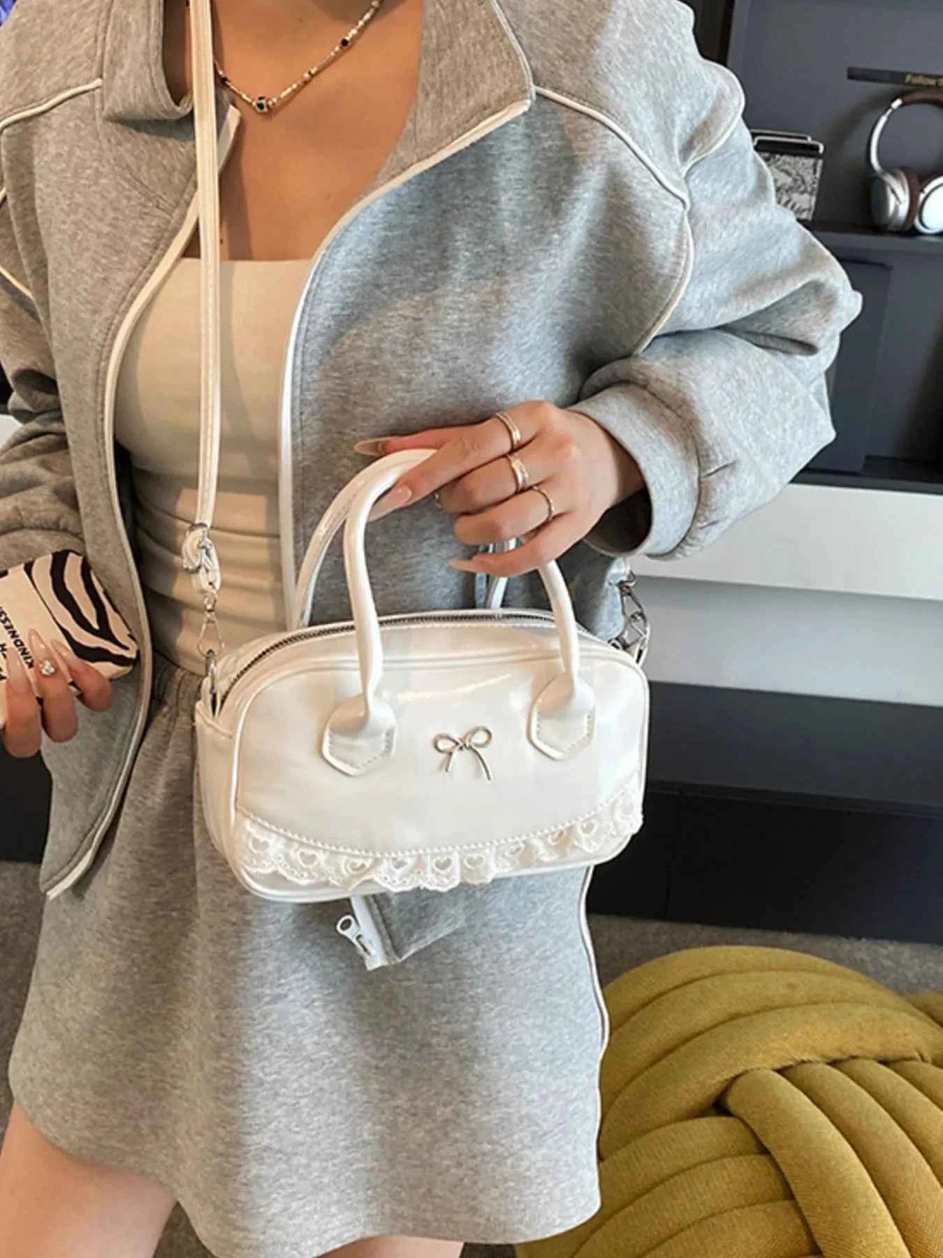Lace Detail Bow Crossbody Bag White One Size cd0ddedb-d742-4b40-bf6d-140c0d772a81-Max-Origin