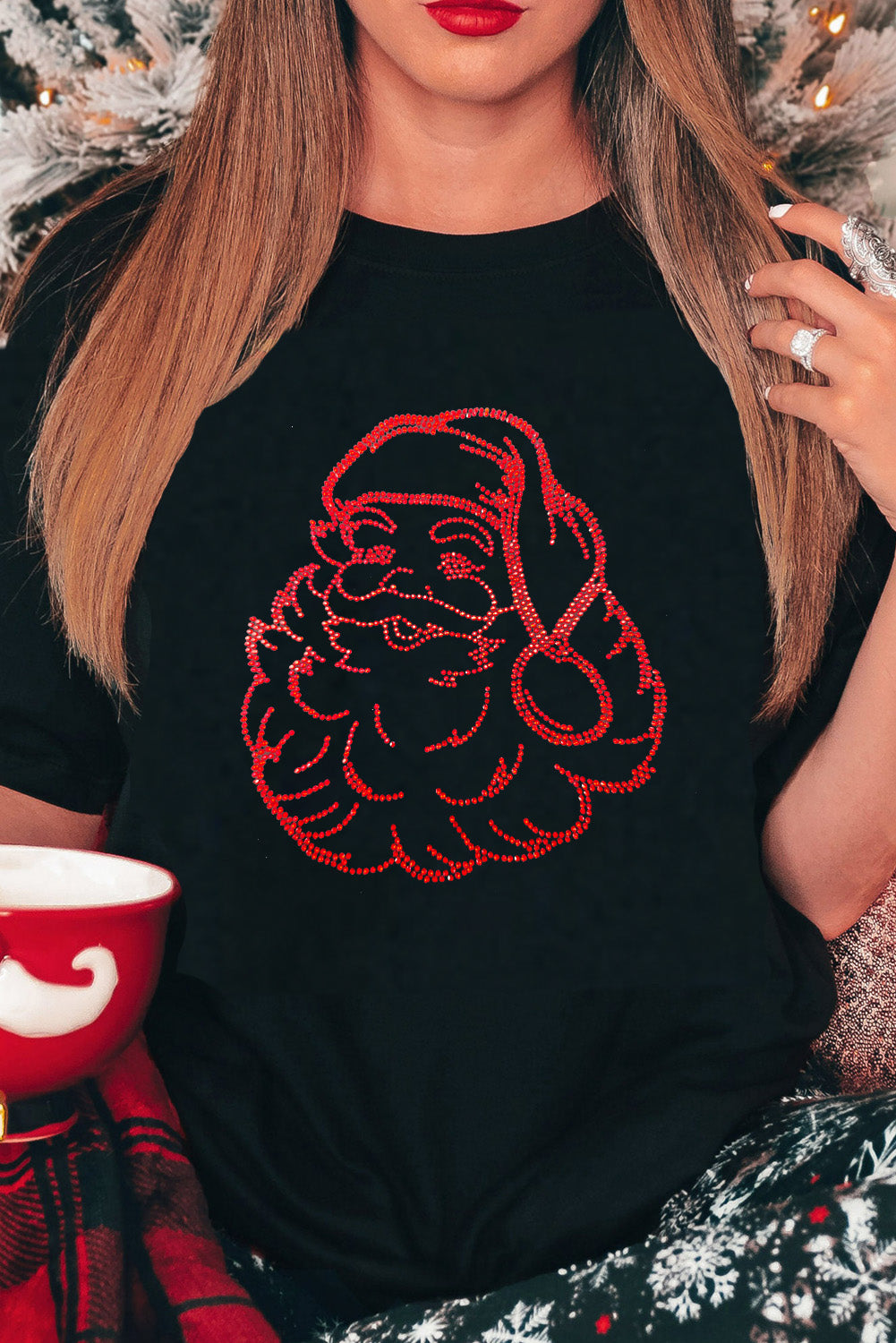 Black Santa Claus Graphic Rhinestone Transfer Christmas T Shirt cd0fd121d9fc7a9b