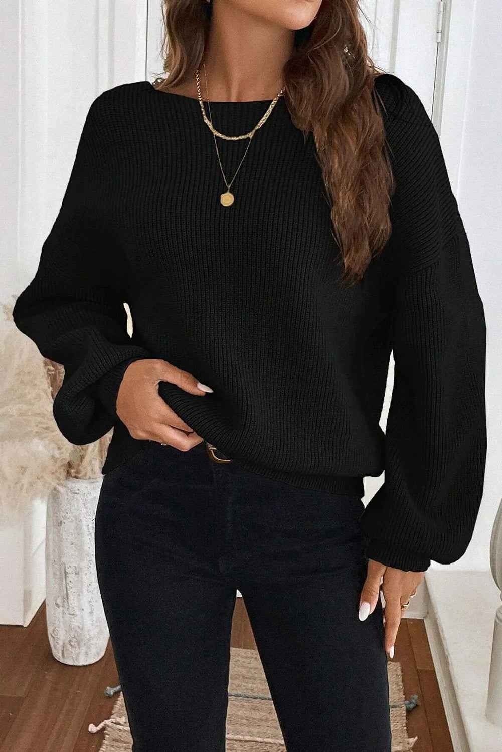Red Dahlia Ribbed Knit Ribbon Knot Backless Drop Shoulder Sweater cd16f400150332c2