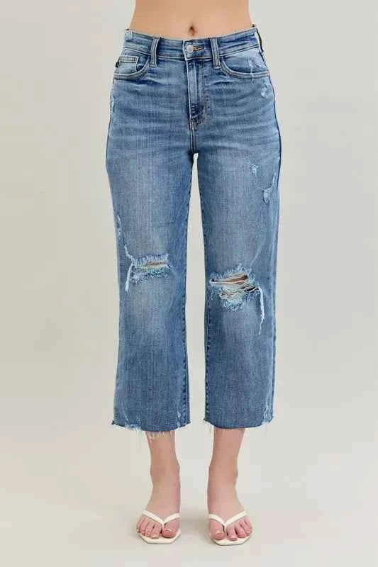 Judy Blue Full Size High Waist Destroy Crop Wide Leg Jeans Plus Size cd190765b5d4447ea361a40b0419b861-Max-Origin