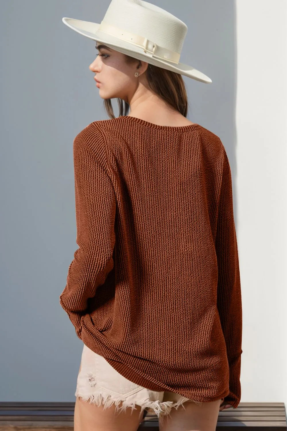 Double Take Full Size Notched Thumbhole Long Sleeve T-Shirt cd1e2741-ec7c-45ff-bceb-db29556d8257-Max