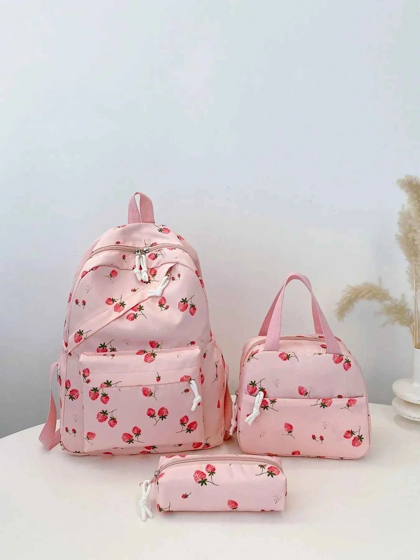 3-Piece Strawberry Print Canvas Bag Set Pink onesize cd2a924c-ad31-4faa-b4a1-43dbd60e5a4a-Max-Origin