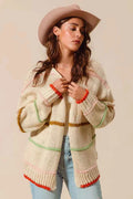 SO ME Loose Fit Multi Stripe Open Front Cardigan OATMEAL cd2cacdfeaf2407e9d0550dedbf235b6-Max-Origin