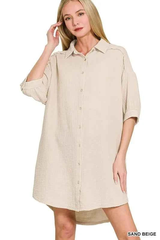 Washed Double Gauze Button Down Shirt Dress cd2e8fed042e4eae80bc3692959046ef-Max-Origin