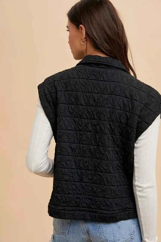 Texture Quilted Snap Down Vest Coat cd2e93a2-bd60-444e-a916-e2c7b0ba4052-Max