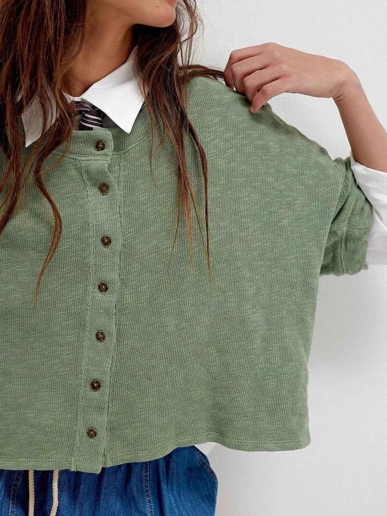 Button-Front Half Sleeve Cardigan cd394d59-651c-4778-9d96-24ce662fc1ee-Max-Origin