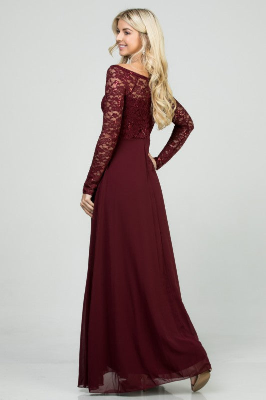 Women’s Long Sleeve Lace Evening Gown – A-Line Chiffon Maxi Dress cd3b0b6f-c195-4147-9b63-2e1046dbd7d1
