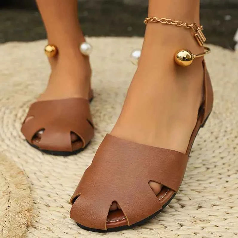 Cutout Leather Flat Sandals Light Brown cd3be8a9-da37-4088-97c8-a7f80c143637-Max-Origin