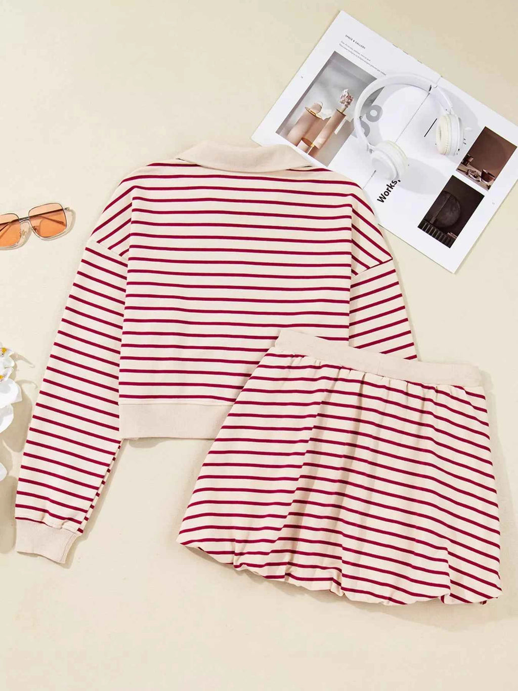 tripe Cropped Collared Drop Shoulder Pullover and Bubble Mini Skirt Set cd3c5e9af60a48b6af063d542f93ca2a-Max-Origin