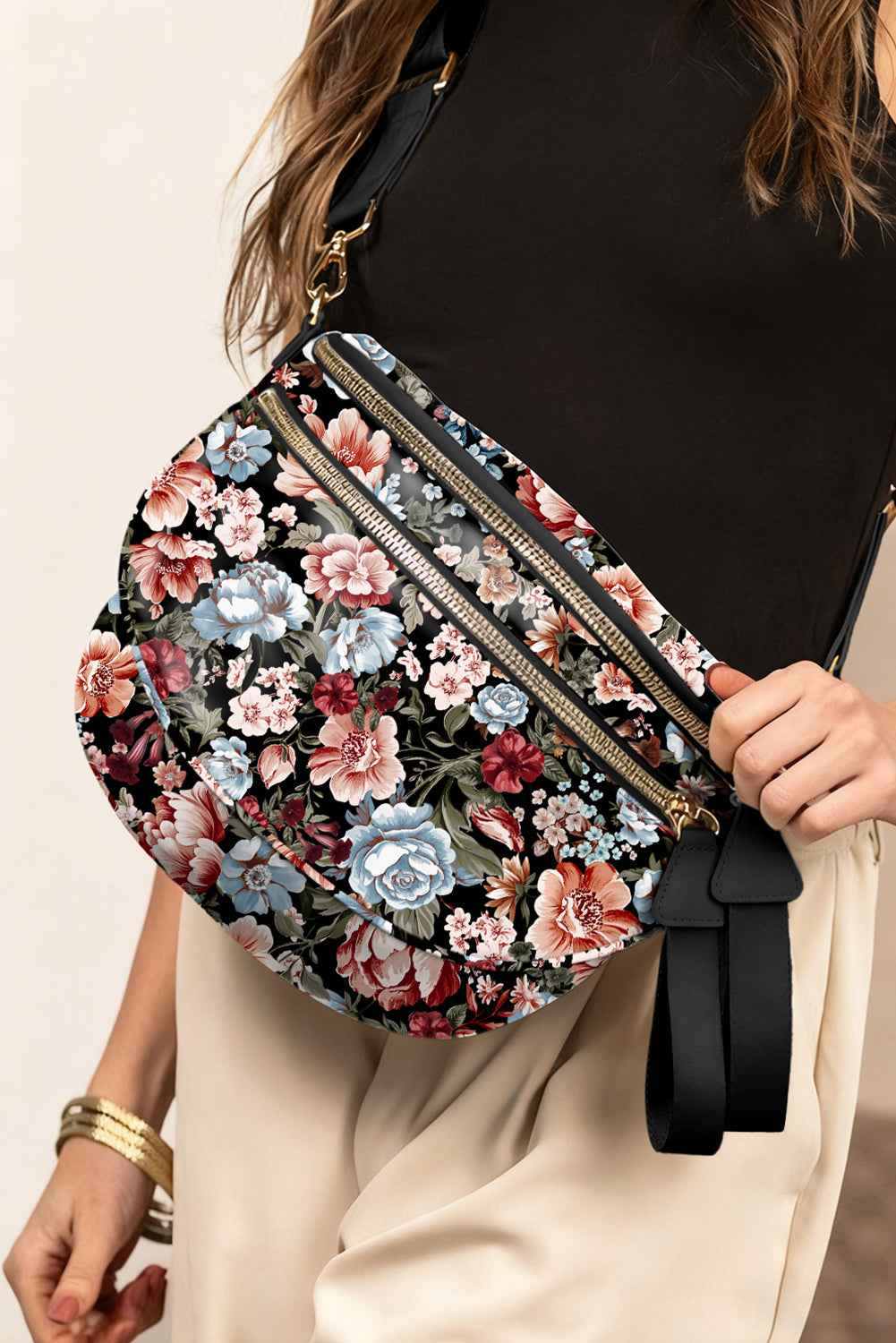 Pink Christmas Graphic Double Zip Crossbody Bag cd3e3634b75ab3d1