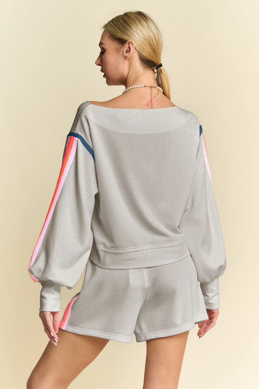 Sequin Stripe Long Sleeve Top And Short Pants Set cd41f422be7642d0b43f5ad29e1ebf96-Max-Origin