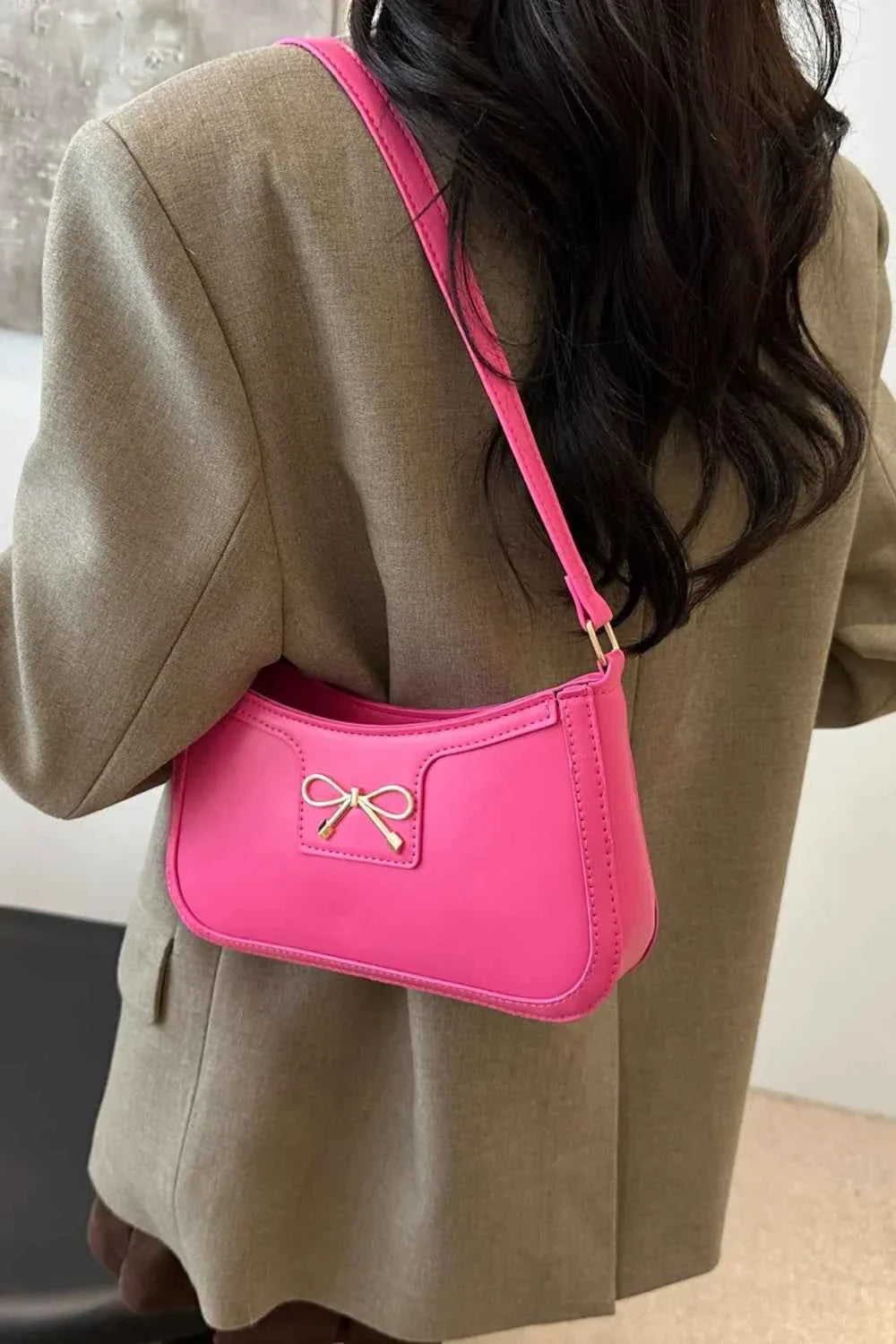 Bow Trim PU Leather Shoulder Bag cd512aba-6f41-4056-9810-f318dd7db28c-Max