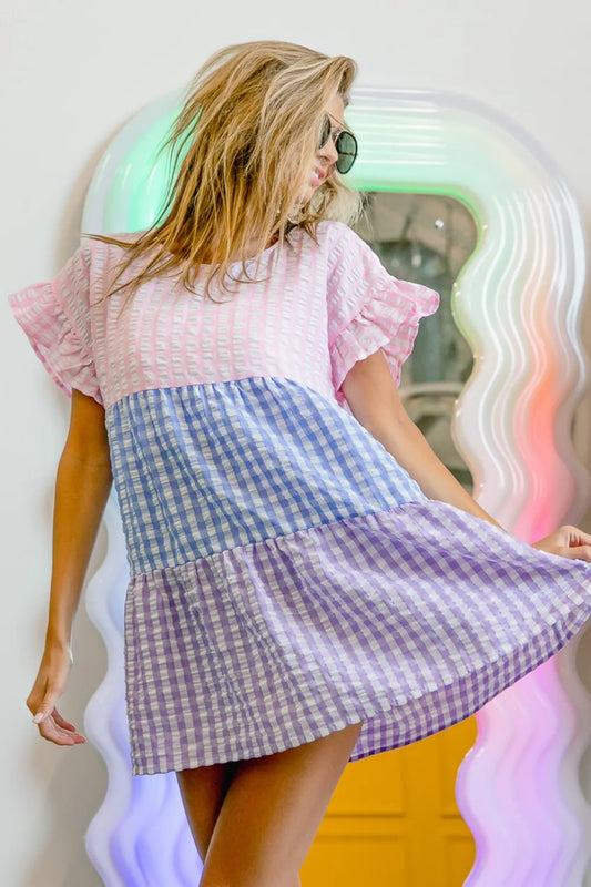 Plaid Color Block Tiered Top Blush Blue Lavender cd513d84-6521-4bb1-b376-a1c30e5d5c50-Max