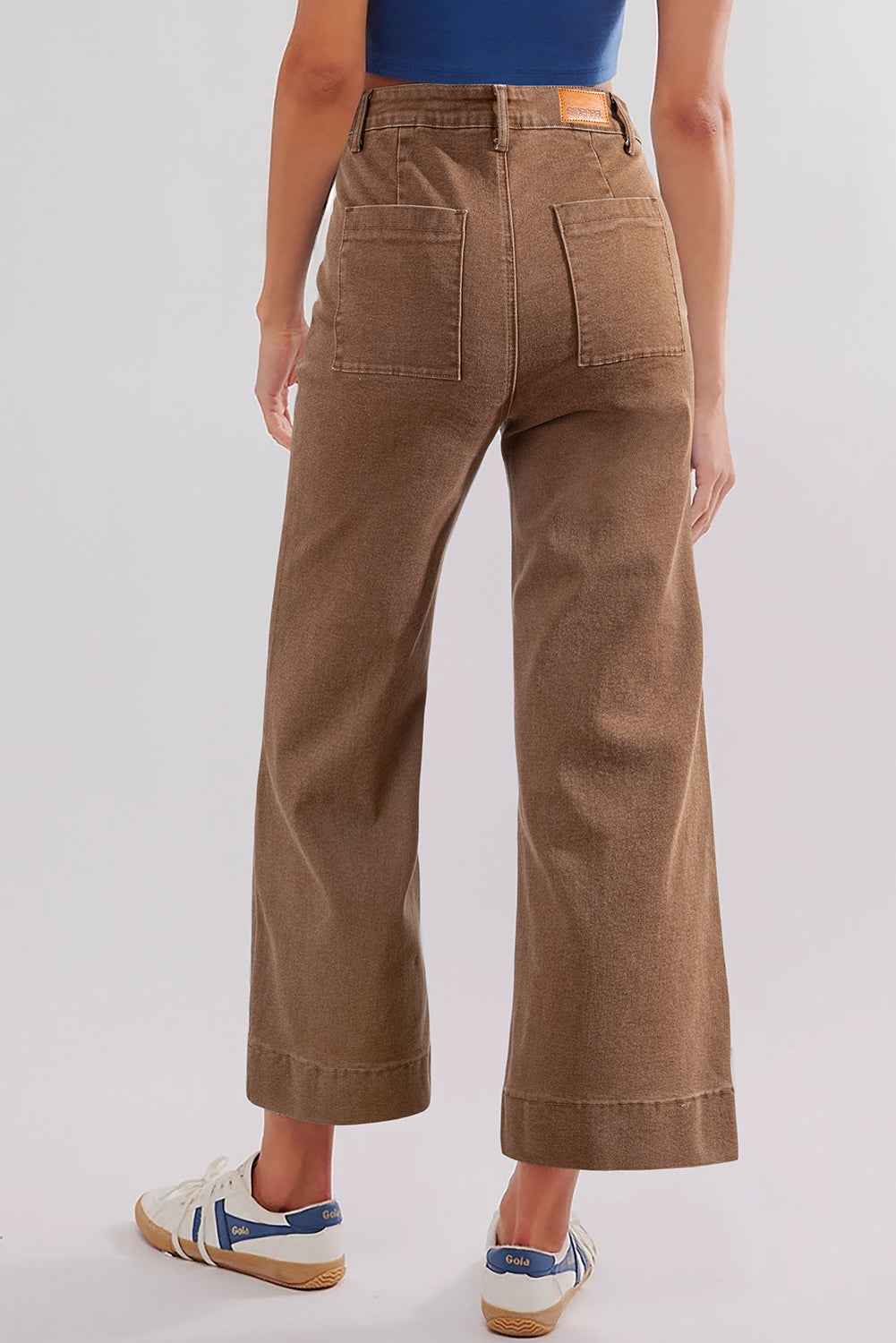 Brown Flap Pockets Front Straight Cropped Jeans cd51461d2253f2f3