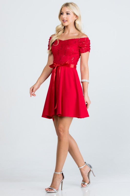 Plus Size Off Shoulder Fit & Flare Dress – Lace Sleeve Party Dress cd542d79-a835-4a10-9495-1cfece13d290