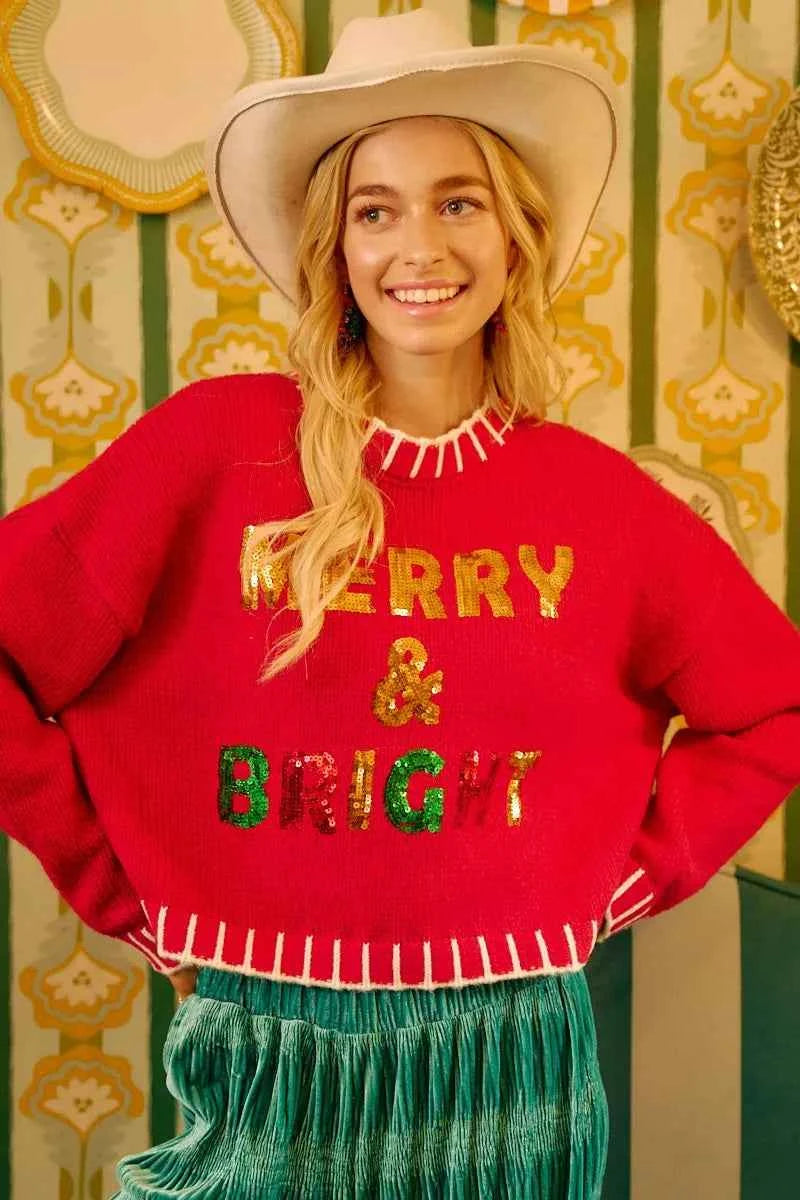 BiBi Christmas Theme Sequin Lattering Sweater cd668234dbff480f96436cda33606255-Max-Origin