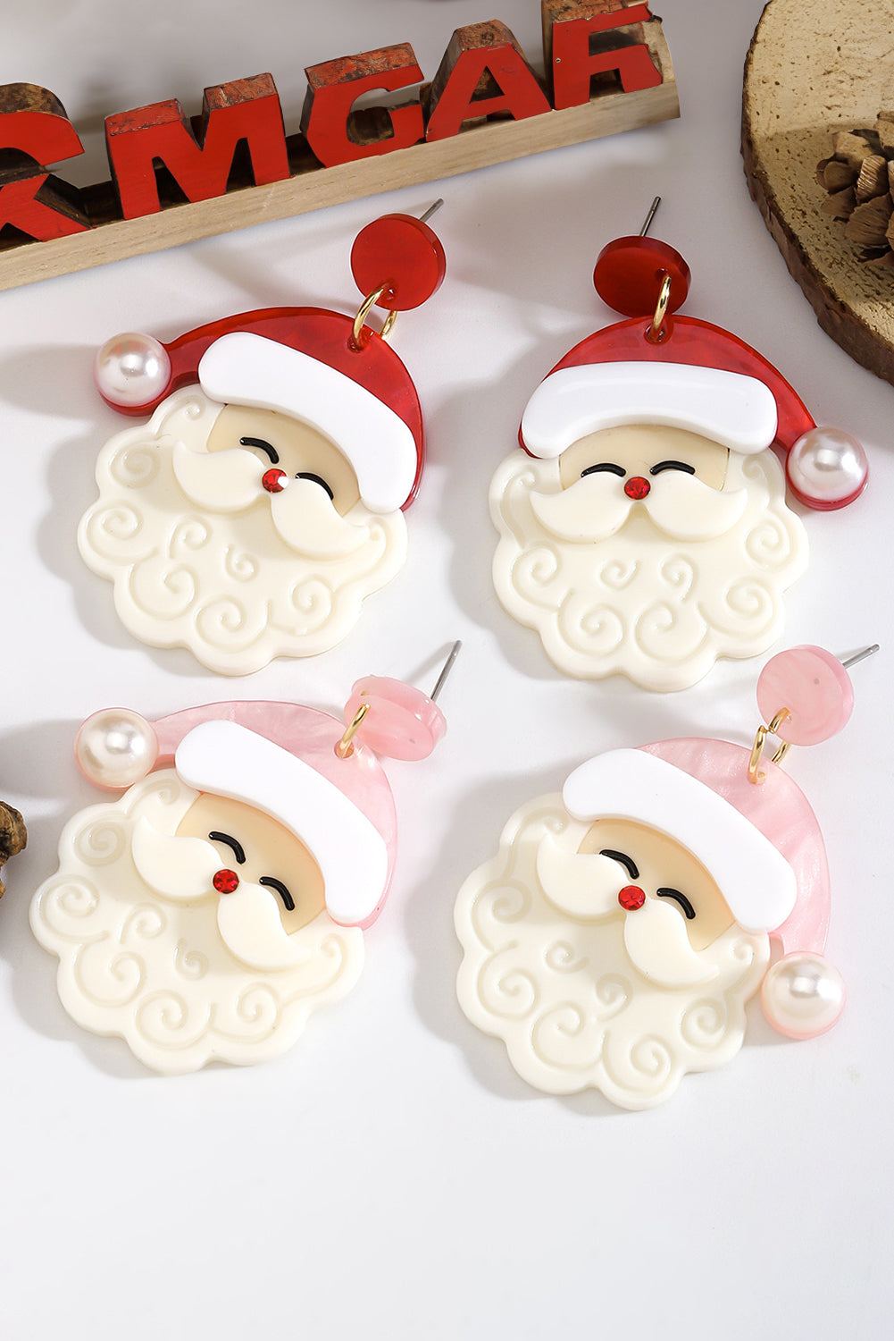 Fiery Red Bright Pearl Decor Cute Santa Christmas Earrings cd6841cc7d10af79