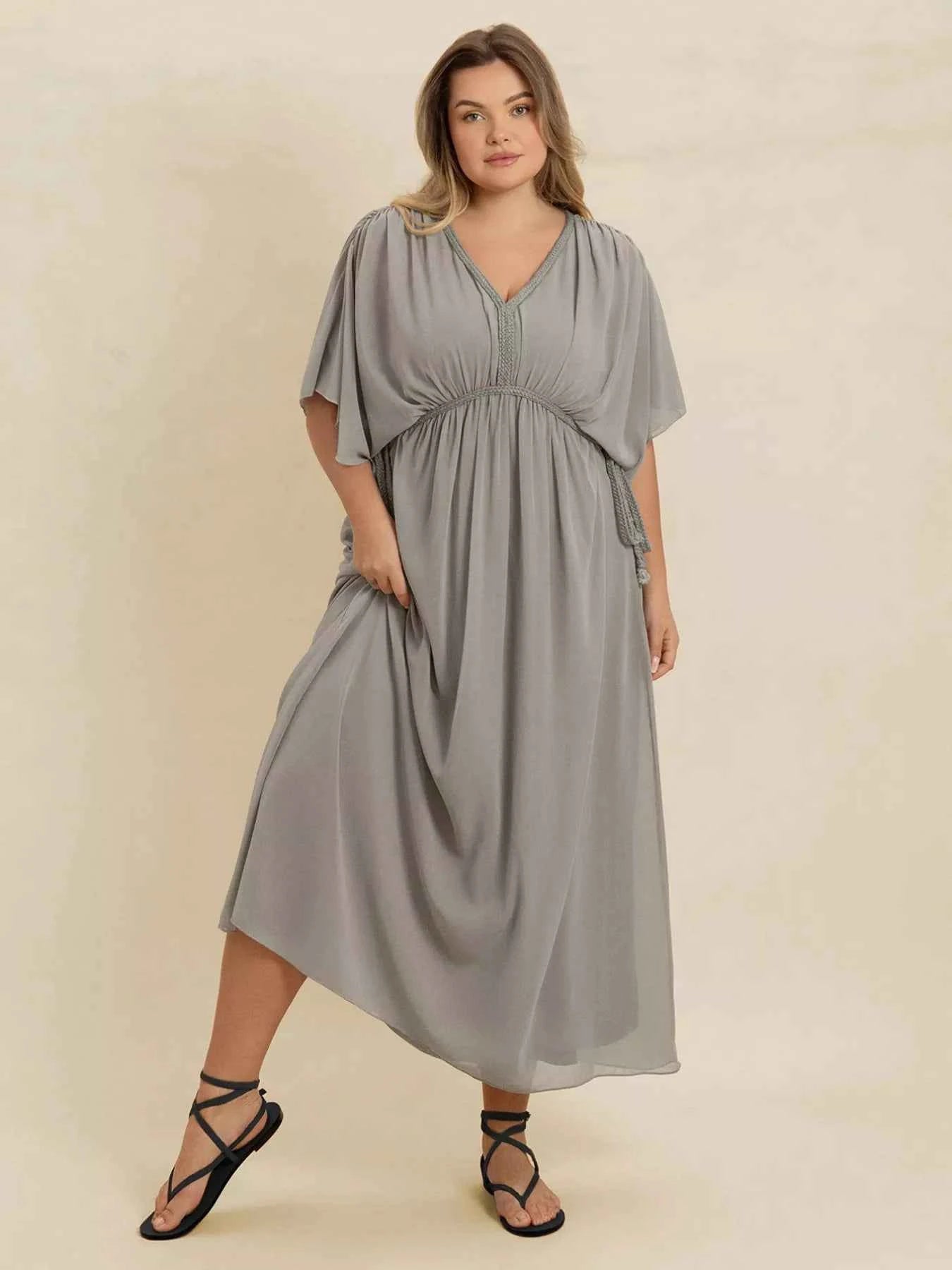 Plus Size V-Neck Flutter Sleeve Dress cd695514-f86f-4376-bcd6-5a6e50678bbd-Max-Origin