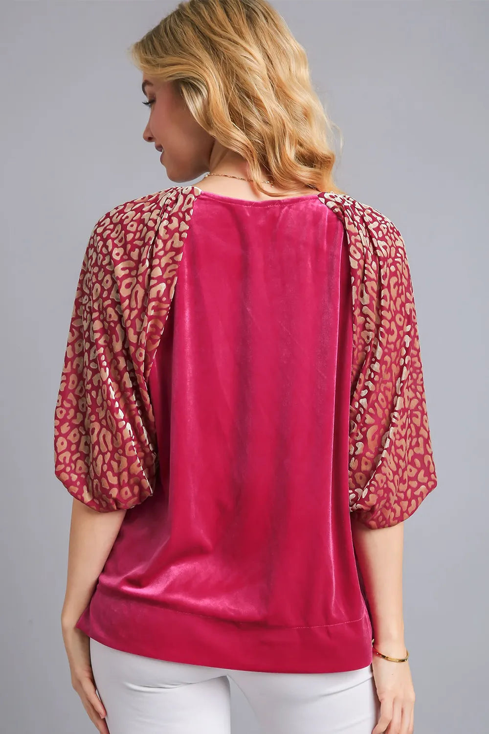 Umgee Round Neck Leopard Balloon Sleeve Velvet Top cd6c2003-d4dc-4f7b-9ddd-1448f103da2a-Max