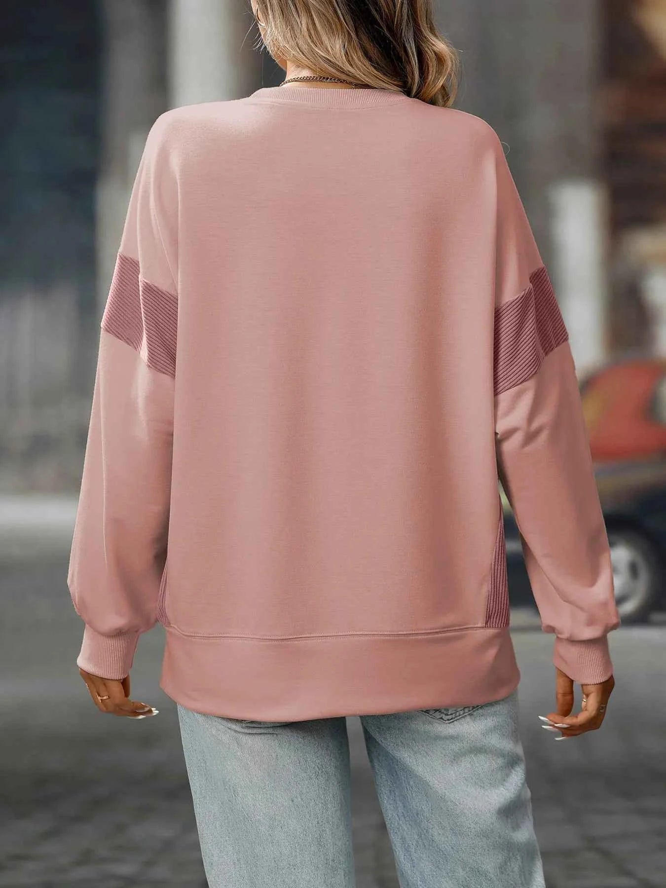 Slit Round Neck Long Sleeve Sweatshirt cd6c55b5c9ec4f9b824c12049047ddbc-Max-Origin