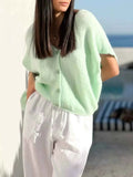 Button Up Short Sleeve Cardigan Green cd74c5fe9ed64ddcbeee3e3093c0e651-Max-Origin