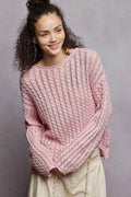 POL Openwork Round Neck Knit Top with Shiny Detail SOFT PINK cd76ebf8-bb2a-4b3d-94fa-8d647aef0df6-Max-Origin