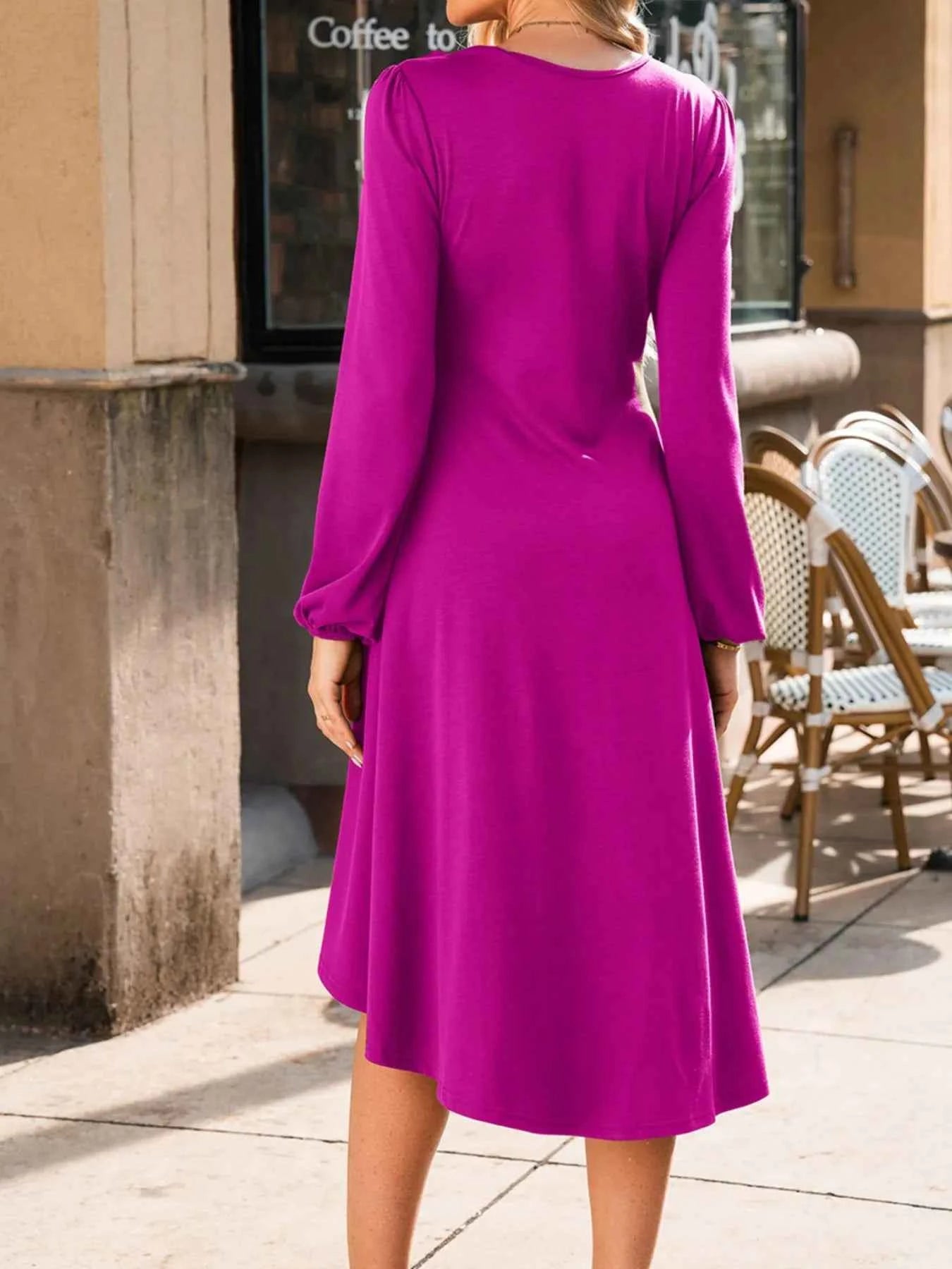 Solid Color Ruched Detail Long Sleeve Midi Dress cd79d0e4-b427-4da8-ab56-9d47388b5d1a-Max-Origin
