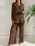 Long Sleeve Shirt & Wide Leg Pants Set Dark Brown cd79ee7a-6762-4253-9a63-d2029619511a-Max-Origin