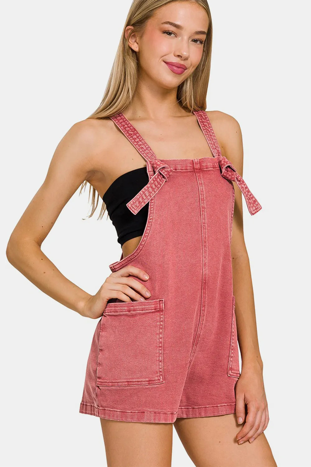 Zenana Washed Knot Strap Rompers CABERNET cd7c699c-5018-46c7-aef0-83ca9f06708d-Max
