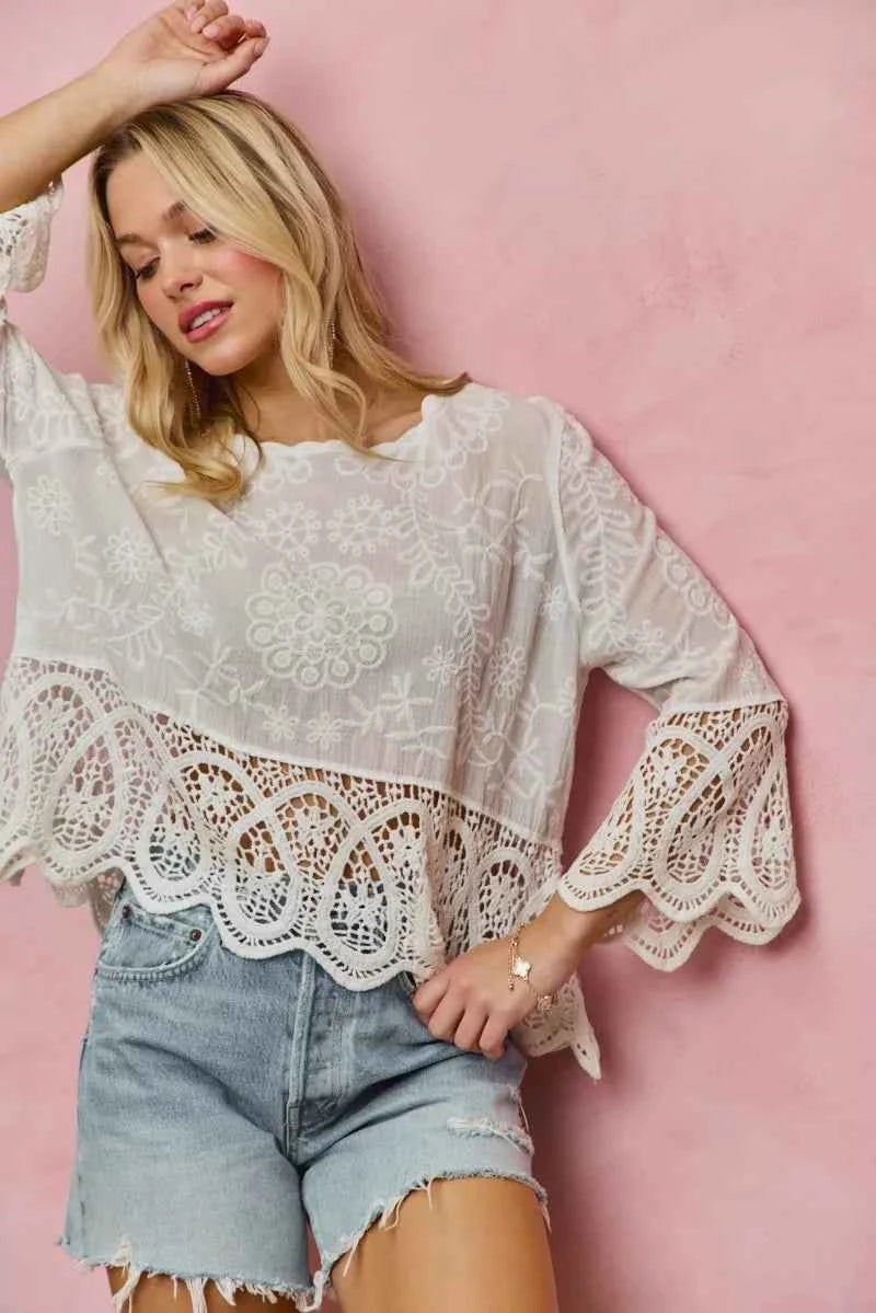 SO ME Floral Embroidered Crochet Lace Trimmed Top cd89a75a778542d7aac566e5f941c625-Max-Origin