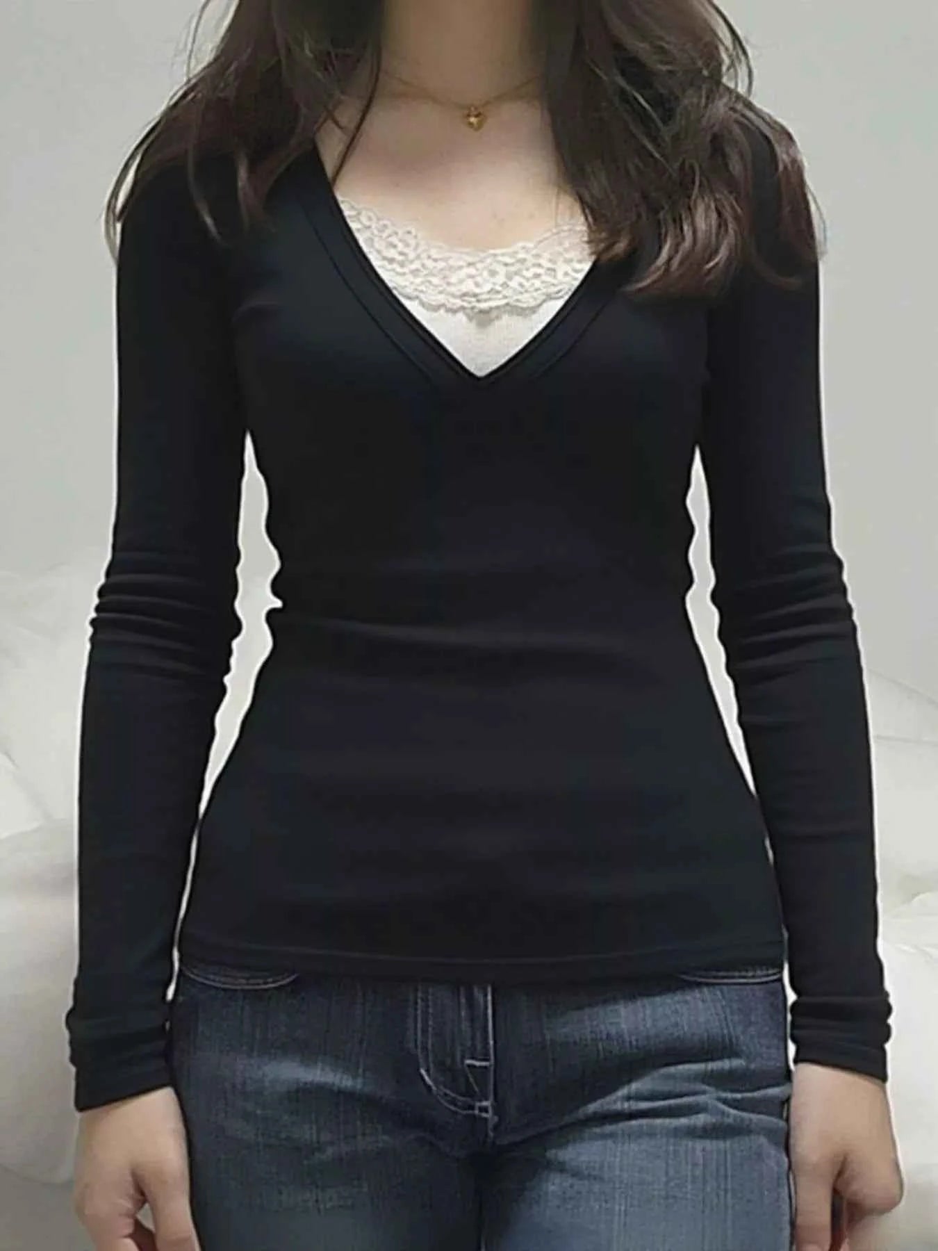 Long Sleeve T-Shirt with Lace Detail Black cd8c6e54-bf96-4d7e-ba04-48afc0df2cbc-Max-Origin