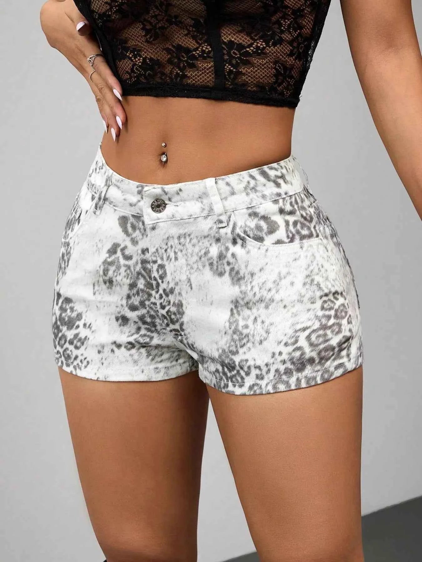 Leopard Print Denim Shorts