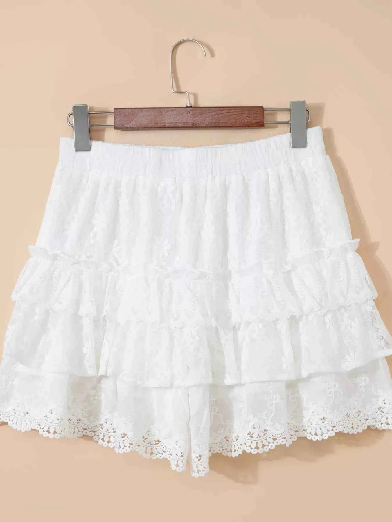 Lace Ruffle Tiered Drawstring Elastic Waist Shorts cd94b1cecf3b442f8b169c8b32c15869-Max-Origin