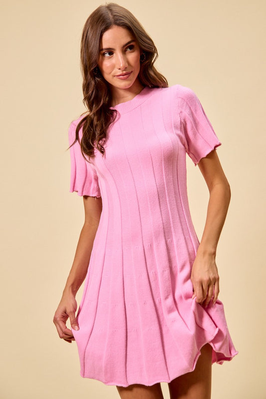 Wide Rib Short Sleeves Sweater Knit Mini Dress cd9dd7f12c4a4f528c5ce49e1c8cfa48-Max