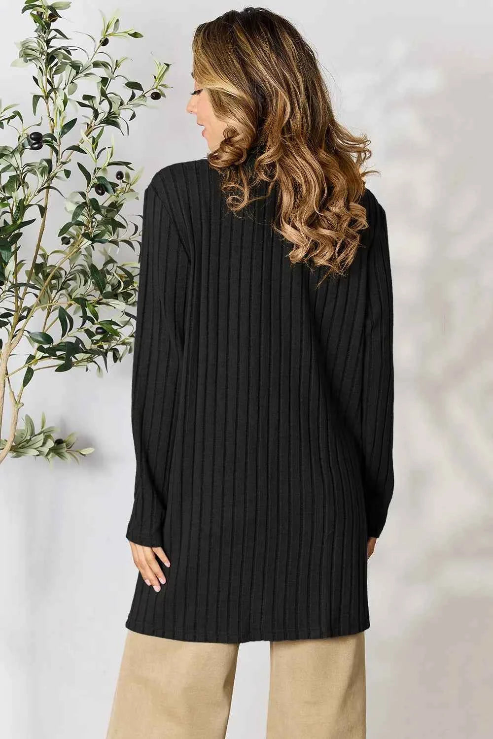 Basic Bae Full Size Ribbed Open Front Cardigan with Pockets cda421b3c061471481cad9fdd3a843dd-Max