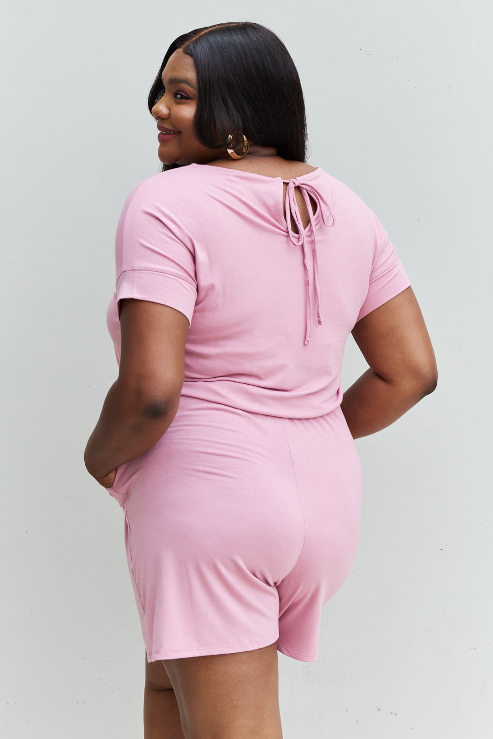 Zenana Chilled Out Full Size Short Sleeve Romper in Light Carnation Pink cda8a9a71ba34417a1aa3669be3e79de-Max
