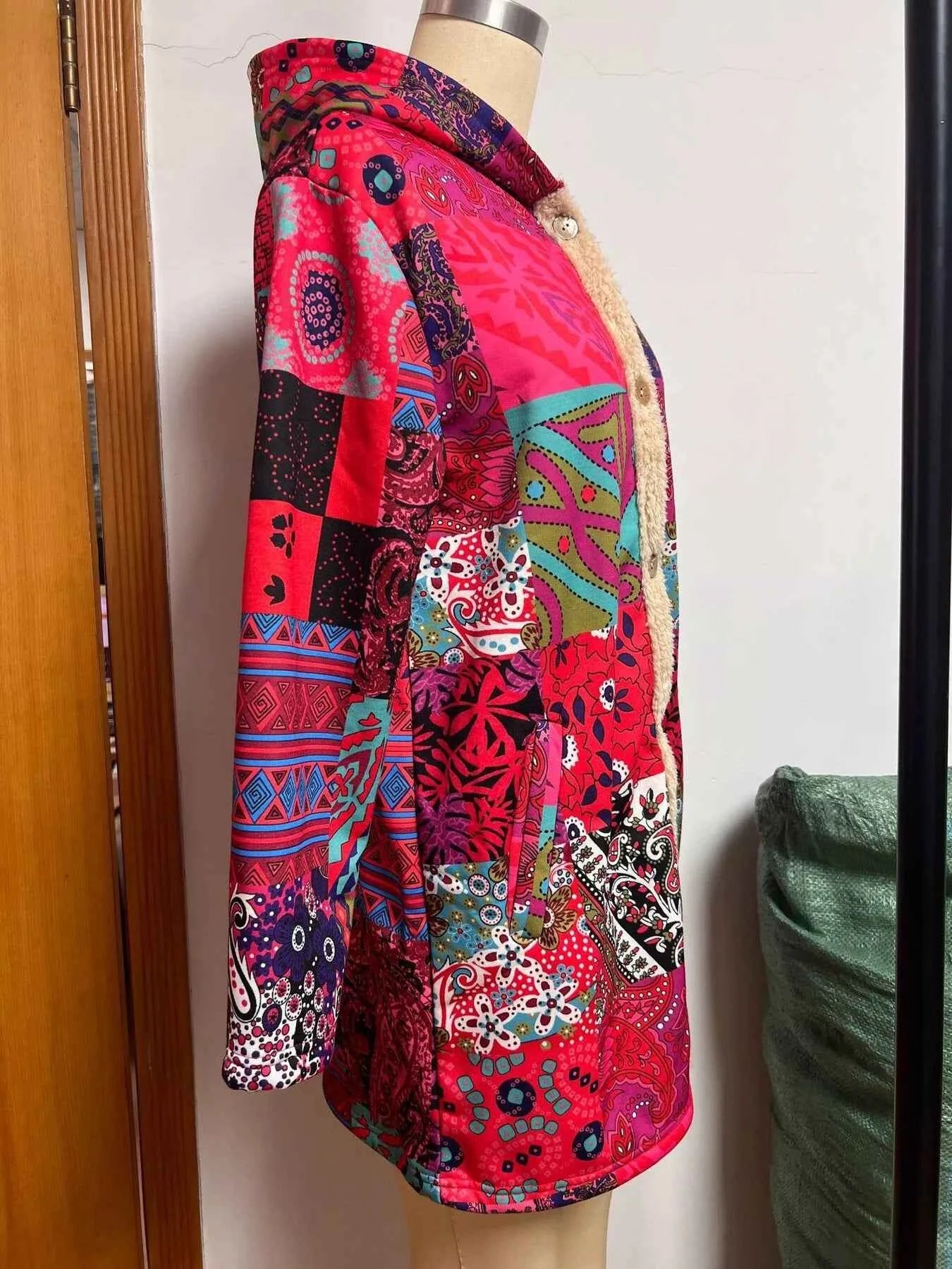 Bohemian Patchwork Fleece Lined Hooded Outerwear cdb5dde44df74625b4a33df7c0cc3aff-Max-Origin