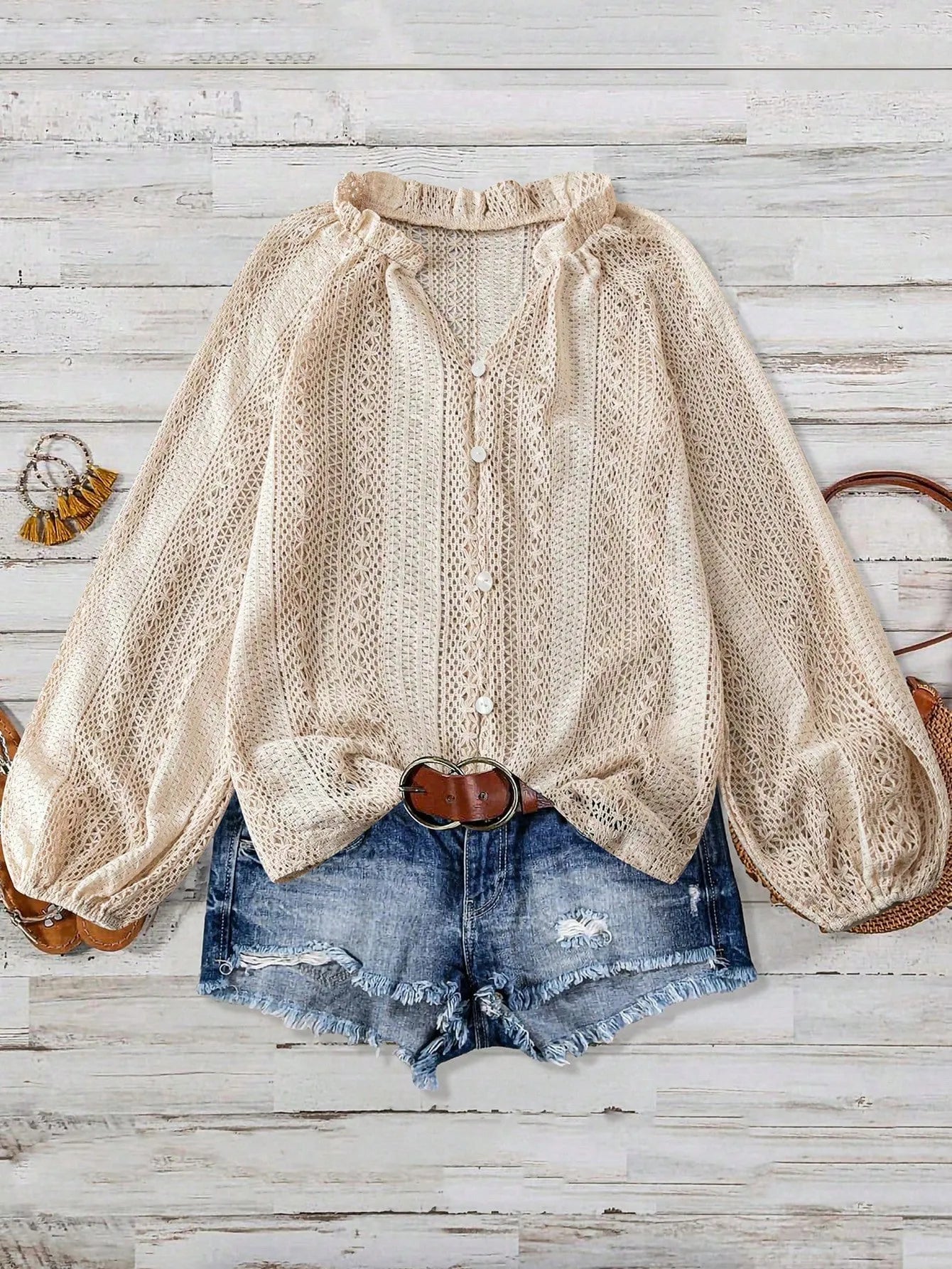 Crochet Notched Button-Front Shirt cdcfe35f-9be4-4a9e-a36e-e5e3a59330e3-Max-Origin