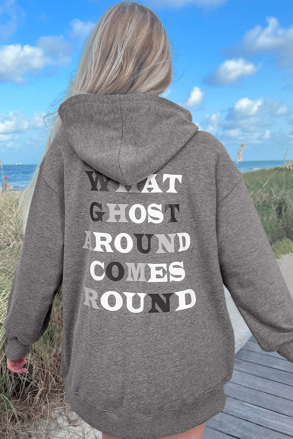 Dark Grey Cute Halloween Ghost Mineral Wash Oversized Hoodie cdd03f479751e18c