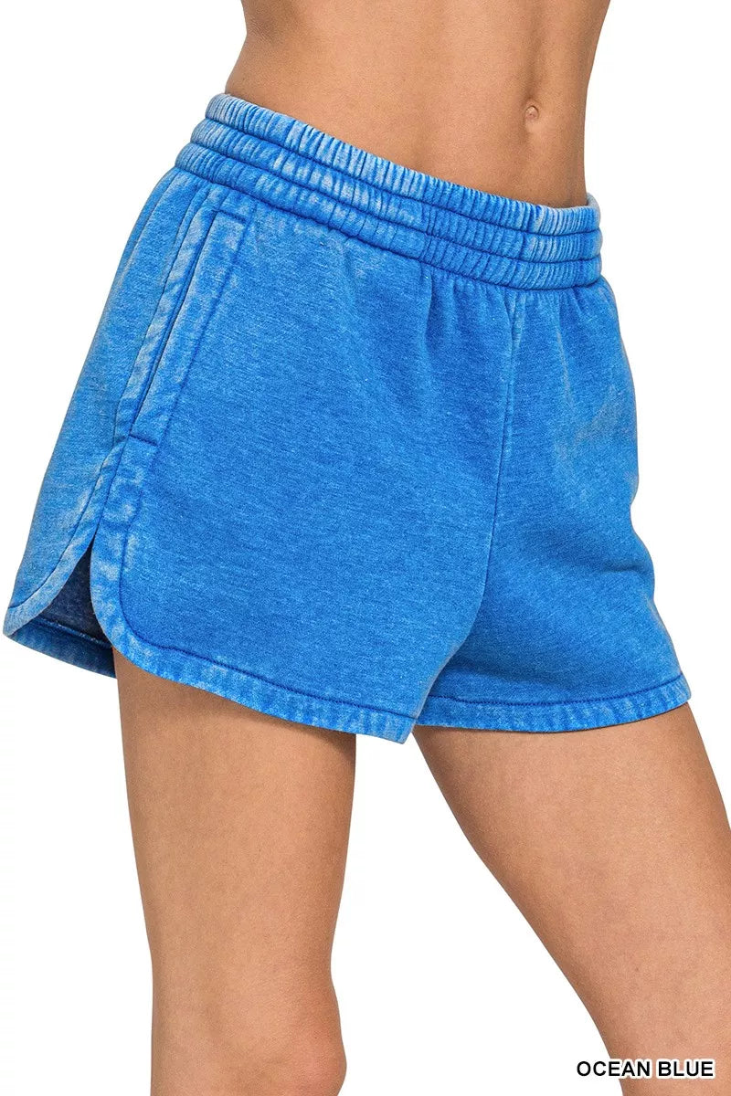 Zenana Acid Washed Elastic Waistband Dolphin Shorts cdd810ea97f24eac88c67d8660a668fc-Max-Origin