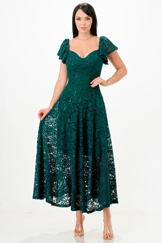 Butterfly Sleeve Lace Midi Dress – Elegant Fit & Flare Party Dress Hunter cdd9e2ee-b276-4bcc-9a70-04538bf32dc6