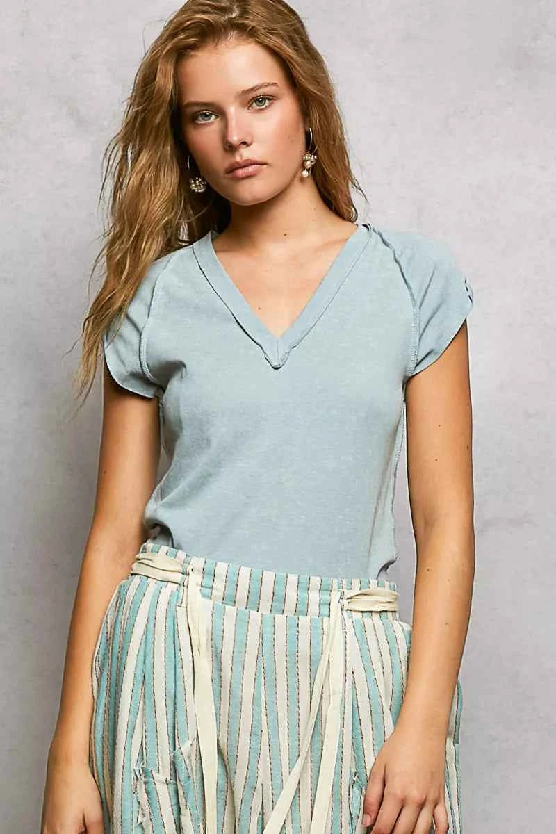 POL V-Neck Short Sleeve Washed T-Shirt with Outseam cdf0d45e-90a0-4b49-b2de-ae4b5d4f0ee0-Max-Origin