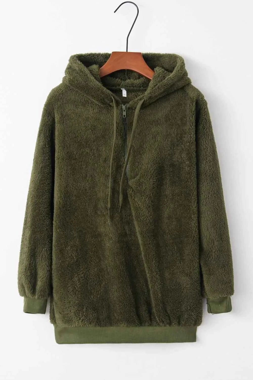 Full Size Quarter-Zip Drawstring Teddy Hoodie cdf30b25-225a-48db-a080-82b9b9b52024-Max