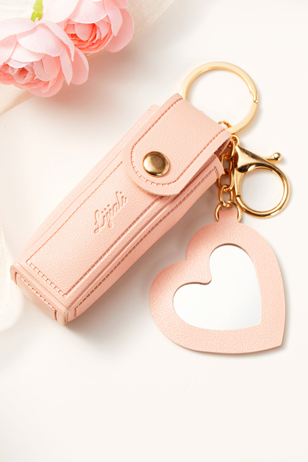 Apricot Pink Portable Lipstick Pocket Heart Decoration Keychain cdf491f757b813dd