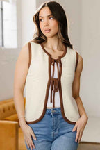Contrast Trim Tie Front Ribbed Knit Sweater Vest cdfe3eaf-7ddf-48bf-8e54-4bcedf791454