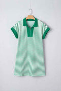 Stripe Quarter Zip Polo Collar T-Shirt Dress Green Stripe ce1db4a4-c5a6-40c5-96cd-8764872386b3