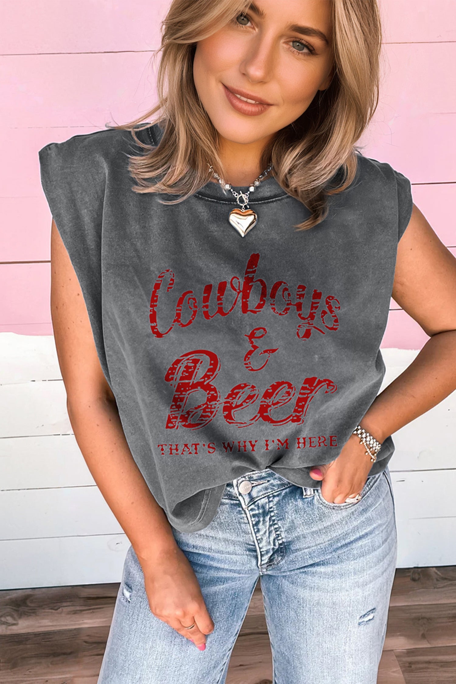 Sleet Cowboy & Beer Western Graphic Mineral Wash Tank Top ce1ef7b456d03f1c