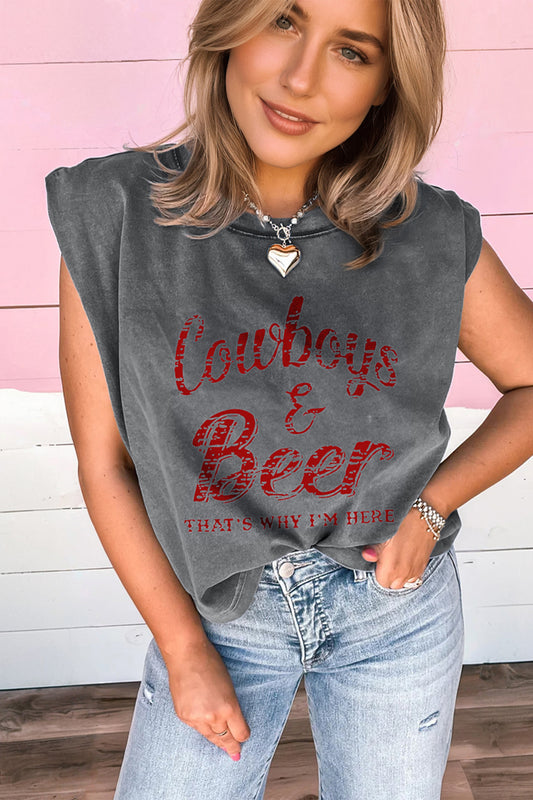 Sleet Cowboy & Beer Western Graphic Mineral Wash Tank Top ce1ef7b456d03f1c