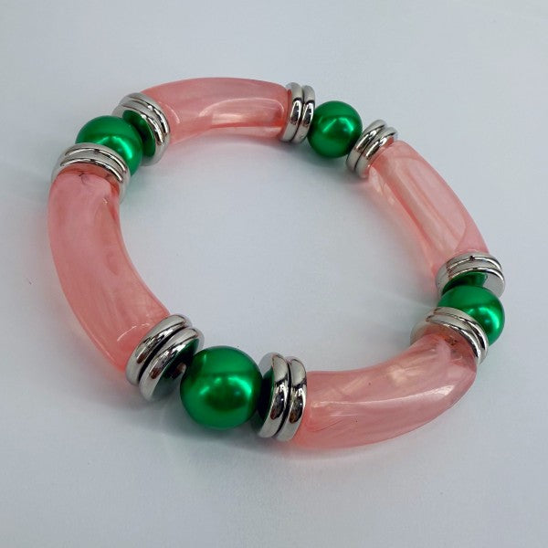 Two Tone Stretchy Bracelet with Pearls ce20d427-f226-4581-b0a2-a771e26753ba